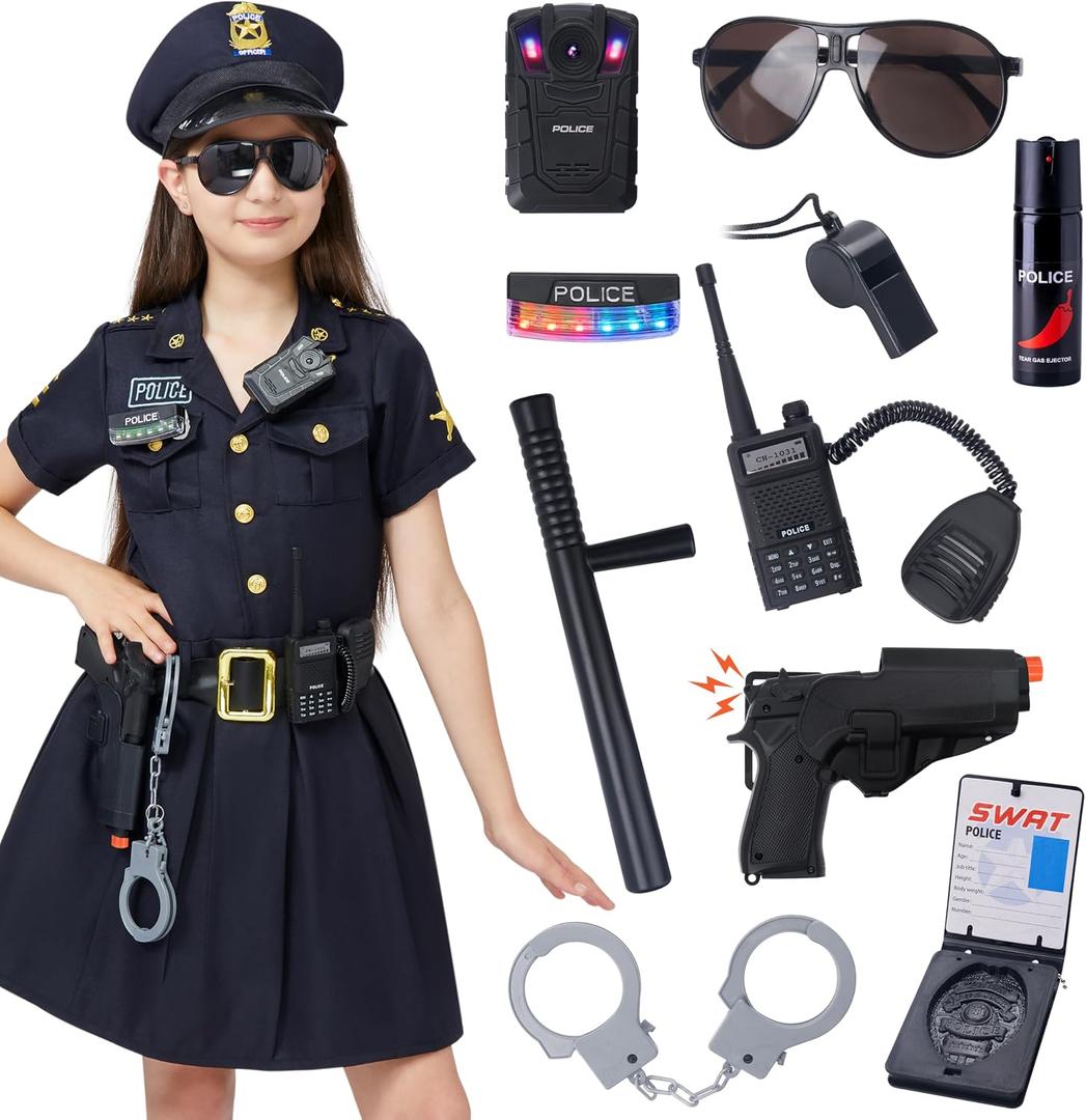 Spooktacular Creations Girl Police Costume, Toddler Police Officer Costume Set, Cop Outfit for Kids Halloween DressUp, Cosplay, Carnival, Themed Party (Small, 5-7 yrs)