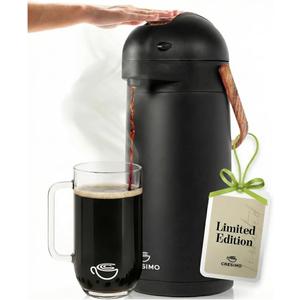 Thermal Coffee Carafe 102Oz w/Wood Trim, Keeps Coffee Hot for 12Hrs & Cold for 36Hrs-Premium Stainless Steel Carafe for Hot Liquids, Easy One-Handed Dispensing for Office, Home, Party, Durable Airpot