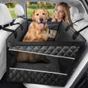 Large Dog Car Seat Integrated Hard-Back, Durable Waterproof Rear Seat Extension Pad Features Dual mesh Windows and Storage Pockets Fits sedans, SUVs, and Trucks