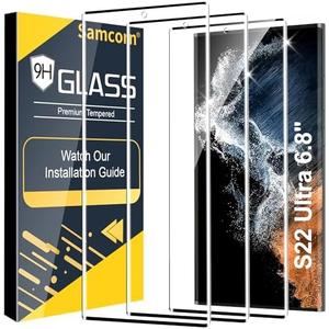 3 Pack Galaxy S22 Ultra Screen Protector, HD Clear Tempered Glass, Fingerprint Unlock, 3D Curved, Scratch Resistant, No Bubble for Samsung Galaxy S22 Ultra 5G Glass Screen Protector