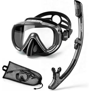 Aegend Snorkeling Gear for Adults, Dry Snorkel Set with Ergonomic Raised Nose Cover for Anti-Fog with Mesh Bag, HD View Anti-Leak for Scuba Diving