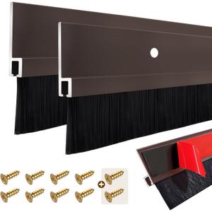 2 Pcs Door Sweep Door Brush Bottom Sweep with H-Shape Aluminum Alloy Base for HomeIndustrial2-Inch Door Brush (3Inch Wx39.4Inch L),Brown