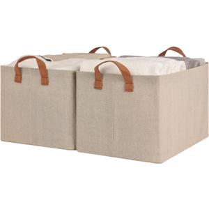 StorageWorks Storage Bins, Shelves Baskets for Organizing, Large Fabric Closet Organizers with Handles, Metal Frame, Brown and Beige, 2-Pack (16 " L x 12" W x 10 " H)