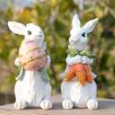 2 x Hodao Easter Bunny Decorations Spring Home Decor Bunny Figurines Gifts(Easter White Rabbit 2pcs)