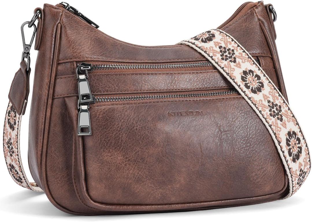 KITEVIUN Crossbody Bags for Women Leather Purse Trendy Multi Pocket Shoulder Handbags (02-coffee)