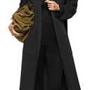 Womens Long Sleeve Maxi Cardigan Open Front Oversized Knitted Sweater Coat Casual Lapel Warm Overcoat with Pockets, L, Black