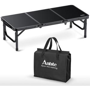 Anbte 3ft Low Folding Picnic Table, 10.3" Height Thicker Aluminum Small Camping Table with Storage Bag, Portable Handle, Lightweight, for Camping Beach Party Picnic Floor, 34.2" x 15.7", Black