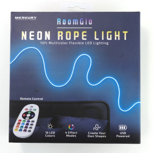 Merkury RoomGlo 10ft Neon Rope Light 16 color Flexible LED Lighting w/ Remote