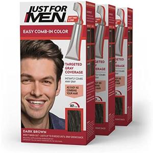 Just For Men Easy Comb-In Color Mens Hair Dye, Easy No Mix Application with Comb Applicator - Dark Brown, A-45, Pack of 3