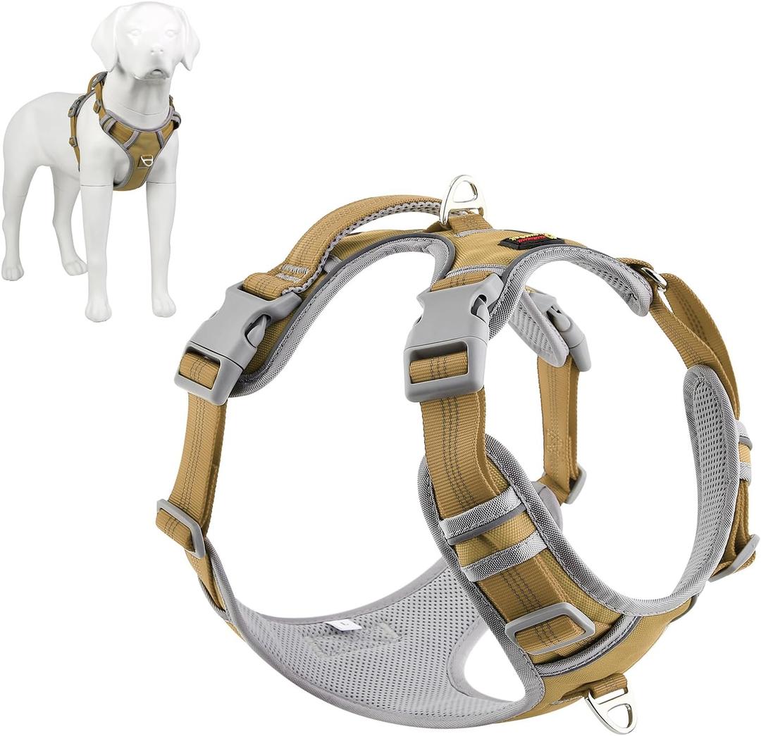 Plutus Pet No Pull Dog Harness, Release At Neck, Reflective Adjustable Dog Vest Harness, Easy Control Handle for Walking, for Small Medium Large Dogs, Khaki, Small