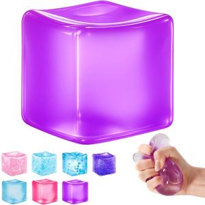 Ice Cube Squishy Fidget Toy Slow Rise Squeeze Sensory Toys, Multiple Ways to Play, Stress Ball for Anxiety Relief, Focus Enhancement, Brain Relaxation & Strength Fostering - Purple