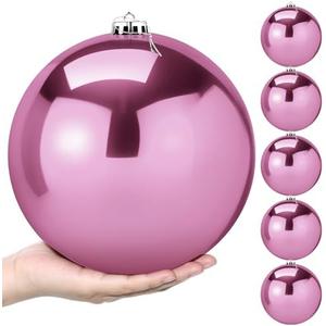 Zubebe 6 Pcs 8" Extra Large Outdoors Christmas Balls Ornaments Jumbo Oversized Christmas Tree Decorations Giant Hanging Xmas Plastic Balls Ornaments for Lawn Yard Decoration(Pink)