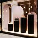 4Pack Cylinder Stands for Party, Foldable Cardboard Columns with 4 Clear Round Top Plates, Cake Display Pedestal Stand for Wedding Banquet Vendor Events Decorative (Black)