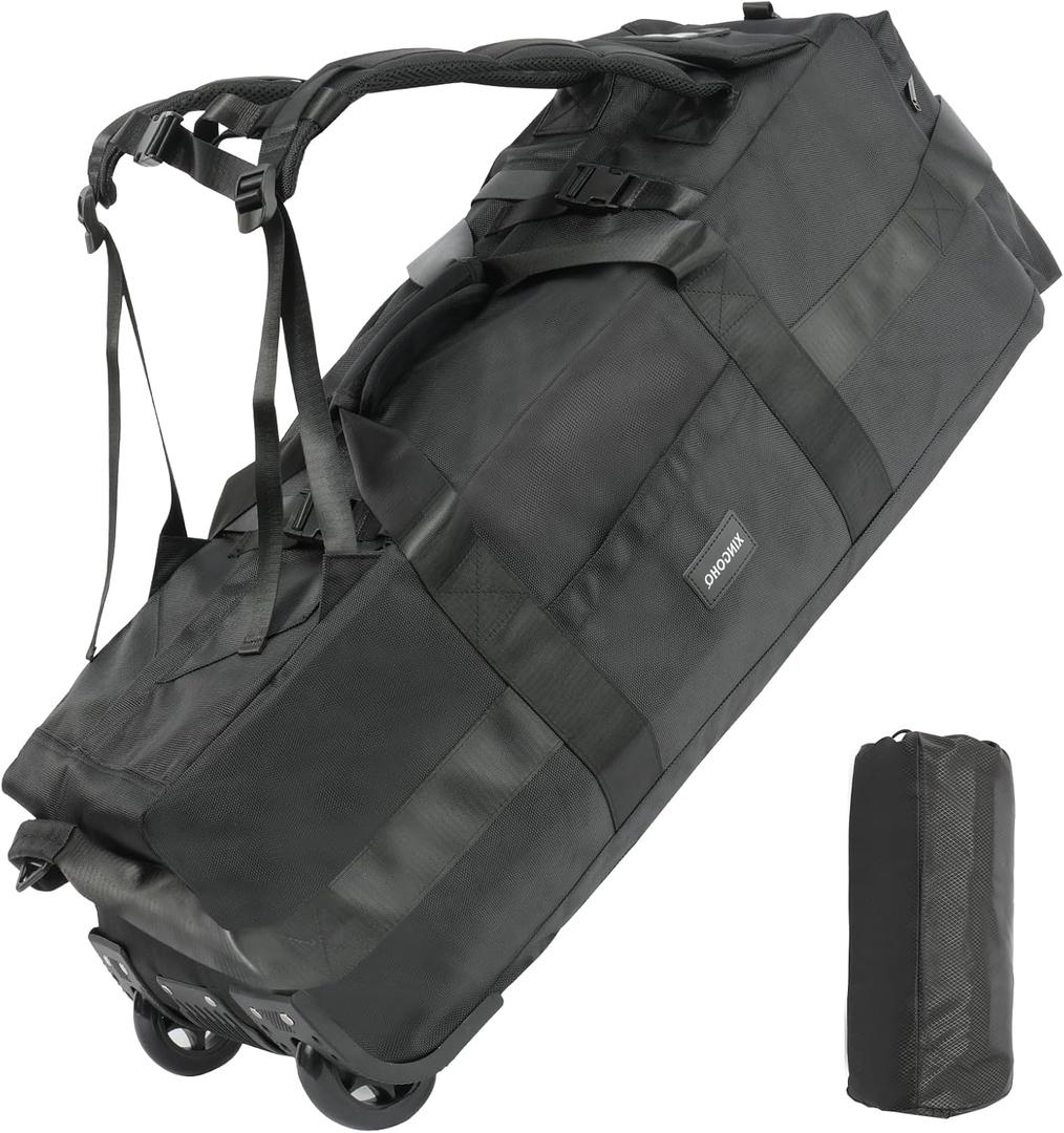 80L Rolling Duffle Bag with Wheels - 31" Heavy-Duty Foldable Travel Duffel Bag, Water-Resistant Wheeled Luggage with Shoulder Straps & Pockets for Camping, Gym, Airplane (Black)