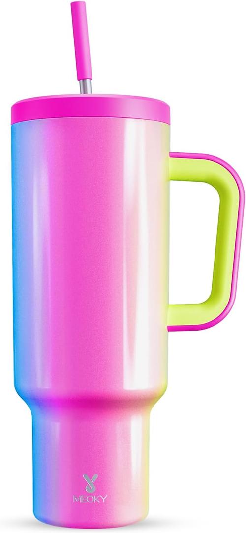 Meoky 50 oz Tumbler with Handle, Tumbler with Lid and Straw, Insulated Stainless Steel Travel Mug, 100% Leak-proof, Keeps Cold for 36 Hours or Hot for 12 Hours (Carnival)