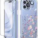 GVIEWIN for iPhone 13 Pro Case Floral, with Screen Protector&Camera Lens Protector,[Non Yellowing] Soft Shockproof Clear Phone Protective Cover for Women, Flower Pattern Design 6.1" (Floratopia)