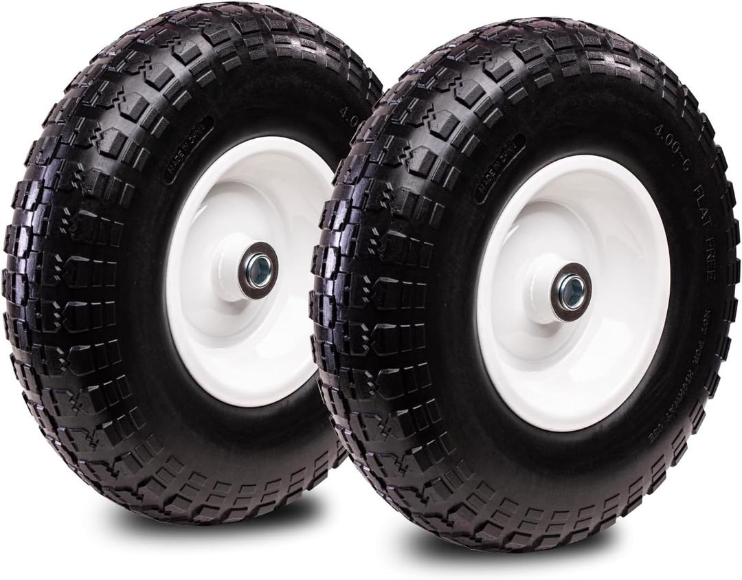 Taifa 2 PCS 13 Inch Solid Flat Free Replacement Tires and Wheels 4.00-6 with 5/8'' Bearing and 2.17'' Offset Hub, Air Less Wheel for Wheelbarrow/Wagon/Hand Truck/Trolley/Garden Scooter etc.