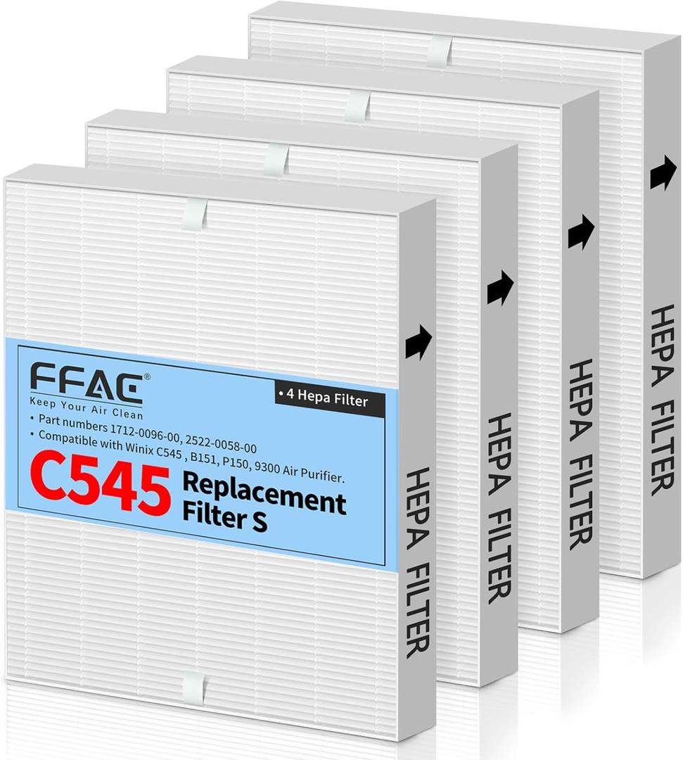 4 Pack C545 Replacement HEPA Filter Compatible with Winix C545 Air Purifier, Ture HPEA Filter S Only, Part number 1712-0096-00