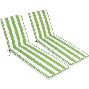 Chaise Lounge Cushions Outdoor, Waterproof & Fade-Resistant Lounger Cushions for Patio Furniture, Pool, Lawn - 74'' x 22'' x 3'', Set of 2 (Green White Striped)