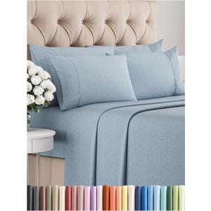 King 6 Piece Sheet Set - Comfy, Breathable & Cooling - Soft Hotel Luxury Bedding for Women, Men, Kids, Teens and Children - 1 Flat & 1 Fitted Sheet & 4 Pillowcases with Deep Pockets - Heathered Blue