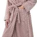 Yurhap Premium Robes for Women - Super Soft Cozy Fleece Womens Robe Plush Long Bathrobe (XX-Large-3X-Large, Taupe)