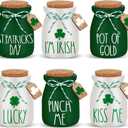 Umigy 6 Set St. Patrick's Day Mini Mason Jars Saint Patrick's Day Tiered Tray Decor Shamrock Small Glass Jars with Lids Wood Tags and String Mason Jars for Centerpieces Kitchen Table Party Supplies