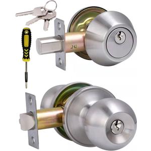 Lanwandeng All Keyed Same Entry Door Knob and Single Cylinder Deadbolt Combo Set, Satin Nickel Exterior Door Knobs with Lock and Keys for Entrance and Front Door (1 Pack)