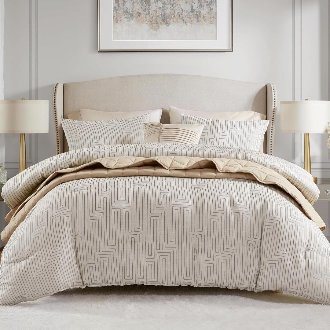 Madison Park King Comforter Set Jacquard Metallic Thread Comforters, All Season Comforter & Quilt Bedding Set King Size Comforter, Decor Pillows, Shams, Royce, King Ivory 5 Piece