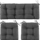 Wicker Chair Cushions of 3 Pieces, Waterproof Cushions for Patio Furniture, Tufted Wicker Outdoor Furniture Cushions, 1 Patio Loveseat Cushion and 2 U-Shaped Cushions, 44"x19"x5", Dark Grey