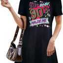 FLOYU 90s Shirt Dress Women's Short Sleeve Summer Dress 1990s Dresses 90s Neon Knee Length Dress (XX-Large, Black)