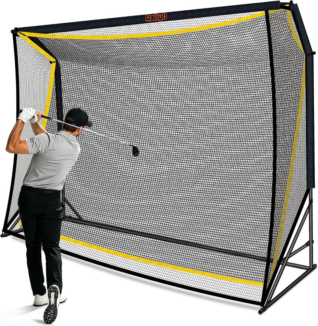 Golf Hitting Net with Extra Striking Net, 10x7FT/7x7FT Heavy Duty Golf Practice Net for Real Golf Balls, 7-Ply Netting with Stable Alloy Frame for Backyard, Garage & Outdoor Practice for Golfers