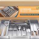 Heavy Duty Stainless Steel Frame Silverware Organizer with Plastic Body, Extra Large Silverware Drawer Organizer, 9 Slot Expandable Kitchen Drawer Organizer, 8 Non-Slip Feet Included, BPA Free, Gray