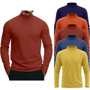 August Alley 5 Pack Men's Mock Turtleneck Shirts, Long Sleeve Tops Pullover Basic Casual Slim Fit Lightweight T-Shirts Pack (M)