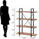 HSH Industrial 4 Tier Solid Wood Bookcase, Real Natural 4 Shelf Rustic Wooden and Metal Bookshelf, Farmhouse Open Vintage Etagere Book Shelf for Office Living Room Bedroom Storage, Distressed Brown