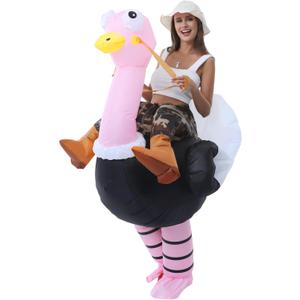 Inflatable Ostrich Costume, Funny Ride on Ostrich Suit, Air Blow up Costumes for Halloween, Christmas, Themed Parties (Pink 150-190cm)
