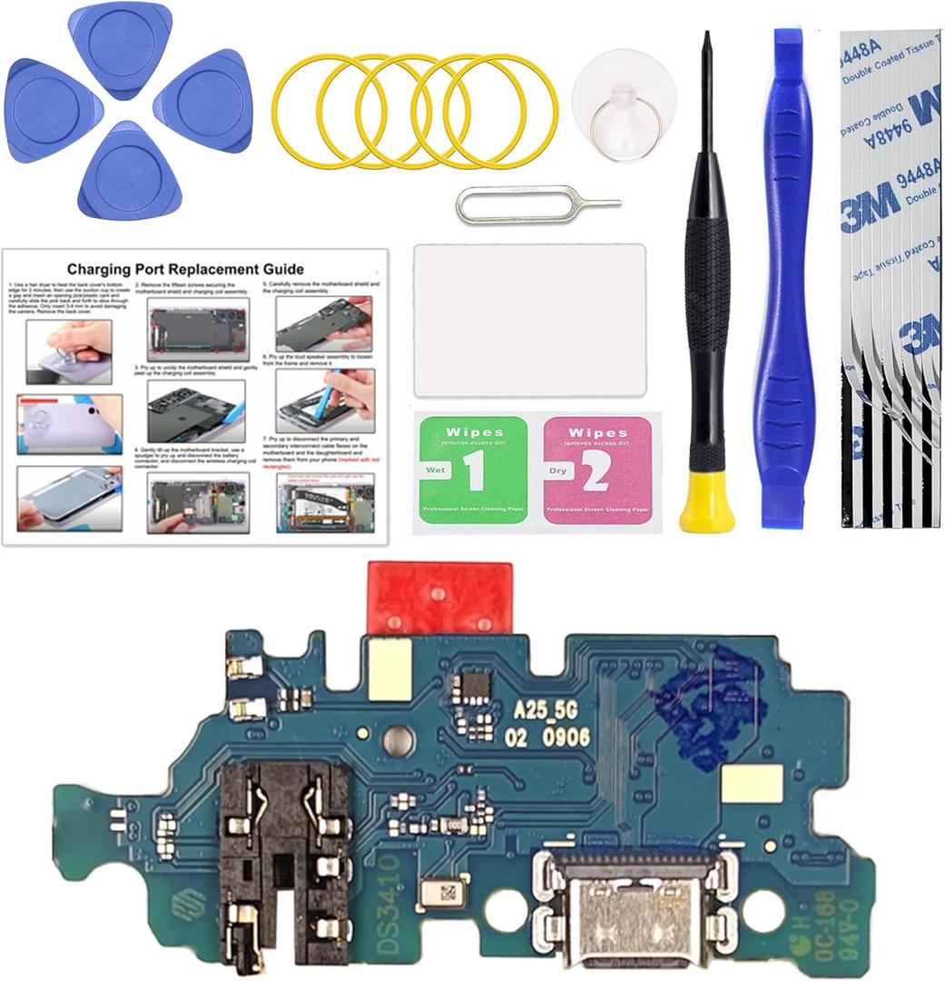 Charging Port Replacement Kit Compatible with Galaxy A25 5G US Version, Dock Board USB-C Connector Only for A25 SM-A256U/U1/E, with Instruction Manual, Toolkit