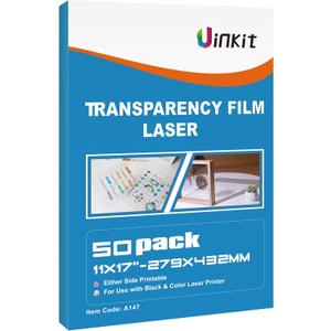 Uinkit 11x17 Laser Transparency Film OHP 50 Pack Acetate Sheets Clear Overhead Projector Laserjet Film for Color Laser Jet Printer and Copier A3 Menu Size 11 x 17 50 Pack Uinkit