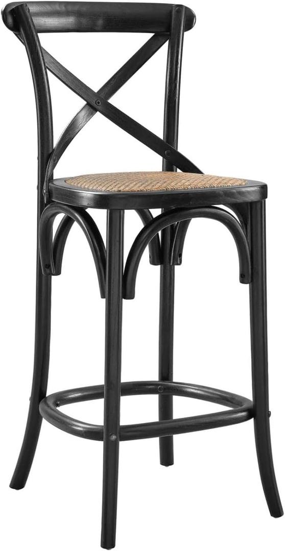 Modway Gear X-Back Wood Counter Stool in Black, 
17"D x 17.5"W x 39.5"H
