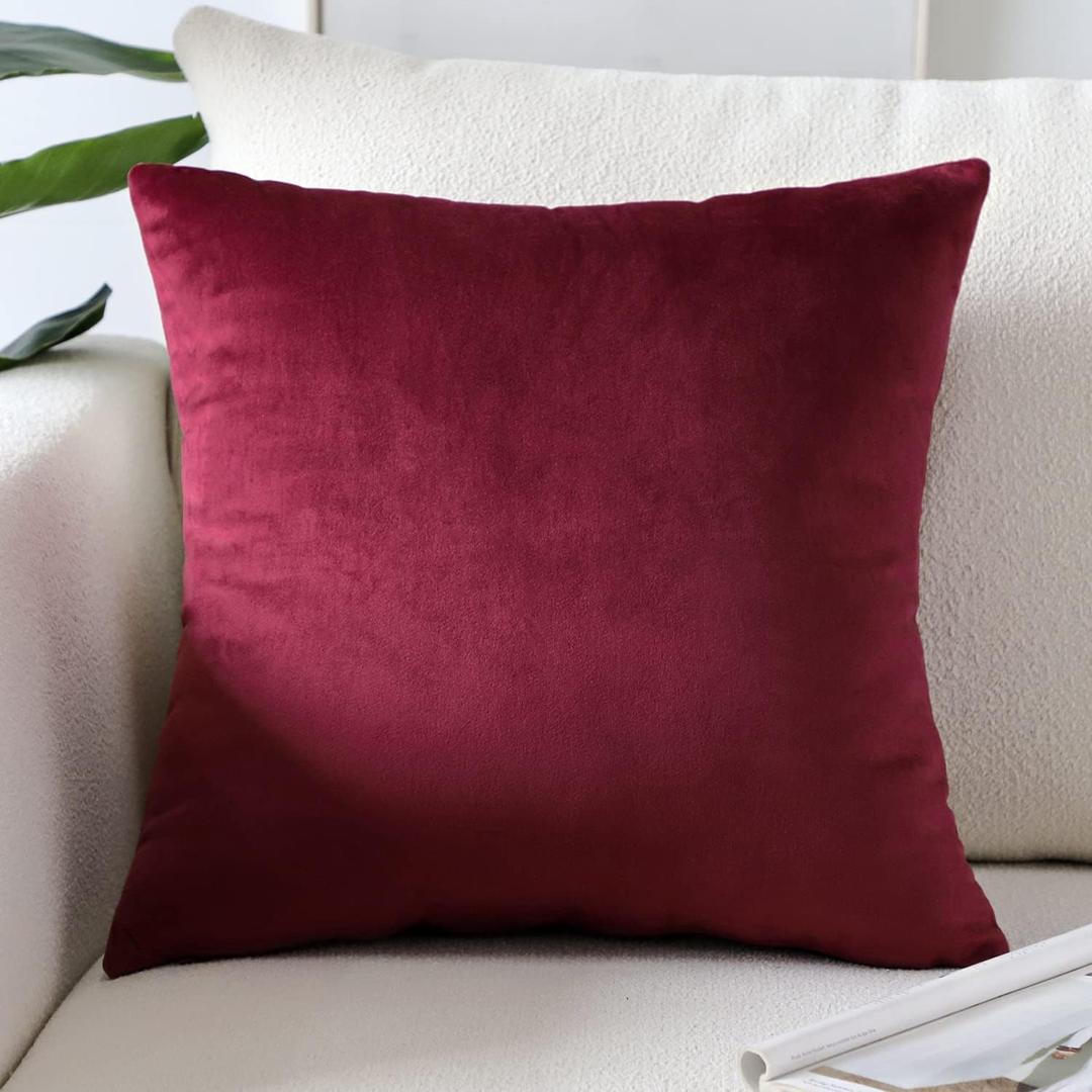 Artscope Luxury Velvet Pillow Covers Super Soft Decorative Square Throw Pillow Covers Case Cushion Covers for Sofa Couch Bedroom Car Decor 16x16 Inch Wine Red