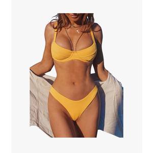 ZAFUL Women's Ribbed Underwire Bikini Set High Cut Colorblock V Notch Swimwear Printed High Leg Swimsuit, XL