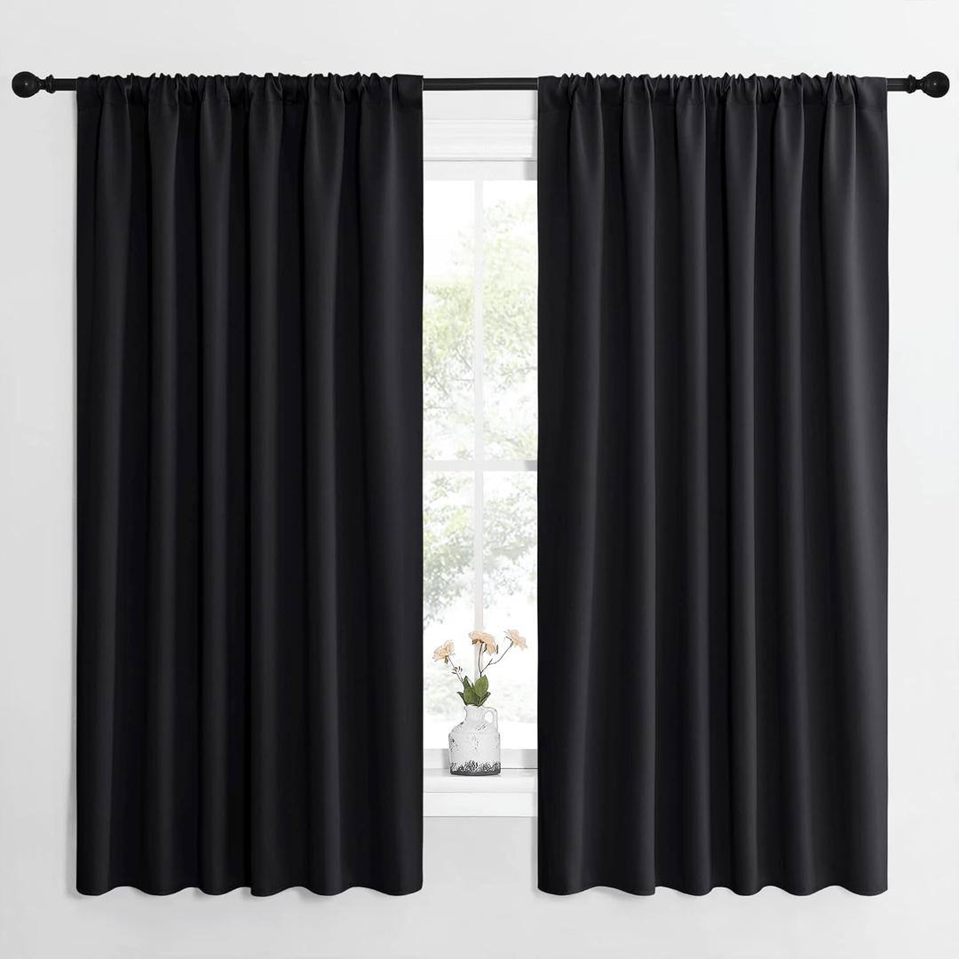 NICETOWN Halloween Black Blackout Curtain Blinds - Solid Thermal Insulated Window Treatment Blackout Drapes for Bedroom (2 Panels, 62 inches Wide by 63 inches Long)