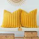 JOJUSIS Pack of 2 Faux Fur Plush Decorative Throw Pillow Covers Couch Cushion Case Soft Pillowcases (Mustard Yellow, 18 x 18-Inch)