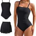 Charmo Womens One Piece Swimsuit with Swim Skirt Tummy Control Slimming Bathing Suit Modest Swim Suits Swimwear 2026 (Black, XL)
