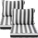 AAAAAcessories Outdoor Deep Seat Cushions, Waterproof, Fade-Resistant Patio Furniture Replacement Cushions, 25.5" x 25.5" x 5" + 25.5" x 19", Set of 2, Gray Cabana Stripe