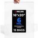 16" x 20" Extra Large Reclosable Plastic Zip Bags, 15 Count | 6 Mil Heavy-Duty Clear Poly Bags, Resealable for Food, Clothes, Hardware, Home & Garage Storage