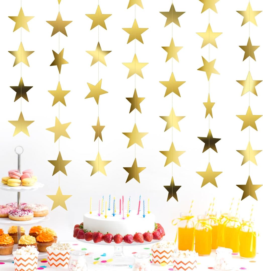Star Garland, Glitter Gold Star Garland Banner, 66Feet Double Side Star Hanging Bunting Banner Backdrop Little Star Paper Hanging Decor for Valentines Day Graduation Birthday Wedding Party Decorations