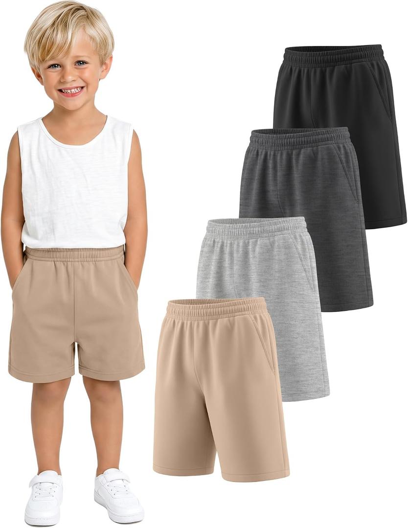4 Pack Toddler Boys Athletic Shorts | Baby Boys, Wide Leg, Basketball, Soccer Shorts, with Pockets, Summer Clothes, Sports, Playwear, Daily Wear