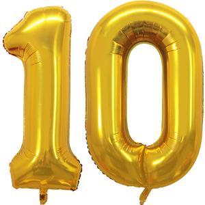 GOER Number 10 Balloons for 10th Birthday Party Decorations,42 Inch Jumbo Foil Helium Balloons for 10th Anniversary (Gold)