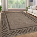 Machine Washable 50x72 Inch  Area Rugs Modern Bordered Living Room Rug Non Slip Checkered Geometric Bedroom Throw Carpet Soft Boho Rugs for Dining Room Nursery Home Office, Brown