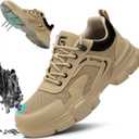 Steel Toe Shoes for Men Lightweight Puncture Resistant Safety Footwear Work Shoes Men Safety Work Shoe Comfortable for Construction Warehouse Jobs (Beige) 10.5